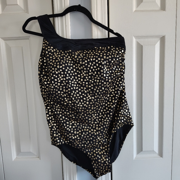 Swimsuits For All Black One Shoulder Gold Speckled One Piece Bathing Suit 16 - Picture 1 of 11